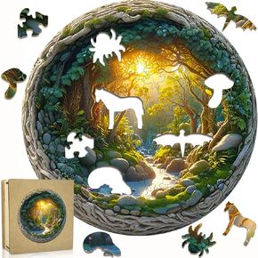 3D Vision Effect Wooden Puzzle for Adults 100 Piece Jigsaw Puzzle Unique Shape Home Decor Art Challenging Brain Teaser Wall Display Gift Wood Puzzles for Adults (S-8.5 * 8.5in-100pcs) (w8)
