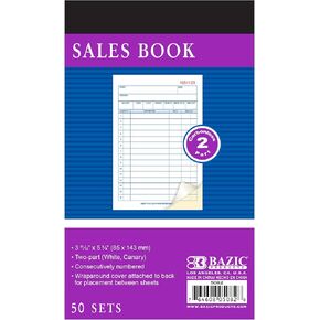 BAZIC General Purpose Sales Order Book, 3 11/32" x 5 5/8", 50 Sets Per Book, Sales Book 2 Part Carbonless, White & Bound Wraparound Cover, Order Forms for Business, 4 Books