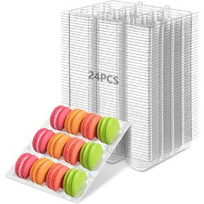 50 PCS Macaron Boxes, 6-Slot Dessert Cases for Macarons Small Cakes, Clear Plastic Macaron Storage Containers, Macaroon Packaging Display Trays for Cookie Wedding Party Gifts （8.9 x 2.0 x2.6in）