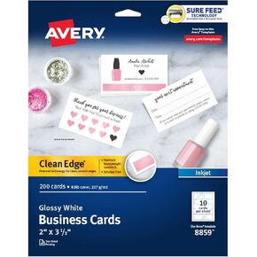 Avery 8859 Inkjet Clean Edge Business Cards,GlossyFront/MatteBack,2-SidedPrintable,2x3.5WE,200/PK