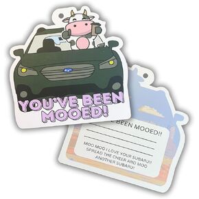 Moo Moo Sub aru Cow Shaped Cards 3.5x3.5" Duck You’ve Been Ducked for Sub Car Game Mini Cow Figurine SUV Place On Car You’ve Been Mooed Rubber
