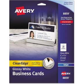 Clean Edge Business Cards, Inkjet, 2 x 3 1/2, Glossy White, 200/Pack