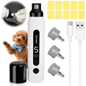 Dog Nail Grinder - Quiet Grinder with LED Light & 5 Speed, Dog Nail Trimmer with 3 Replacement Heads & Anti-Splash Sponge for Small Medium Large Dogs, Rechargeable Clipper for Pet Claw Easy Grooming