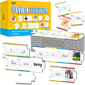 110PCS Sentence Building, Double-Sided Puzzles 180 Sight Words & 20 Blanks for Kids Learning Sentences, Early Reading, Writing & Language Practice-Educational Toy for Kindergarten, Grade 1st, 2nd