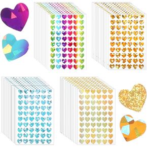 2400 Pcs Small Heart Stickers Holographic Stickers Rainbow Gold Silver Glitter Tiny Sticker Self-Adhesive Scrapbook Sticker for Planner Reward Behavior Chart Home Decoration