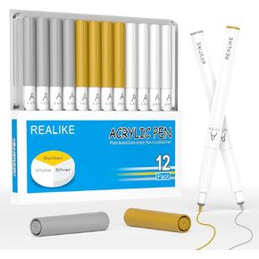 علامات الطلاء الأكريليك المتوافقة مع صانع Cricut 3/Maker 4/Maker/Explore 3/Air 2/Air 2/Air ، Gold Silver White Paint Pens for Rocks ، Paper ، Wood ، Canvas ، Glass ، Ceramic (1.0 & 2.0 Tip)