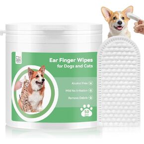 Dog Ear Cleaner, Dog Ear Wipes Finger Ear Cleaner Wipes for Dogs & Cats, Gently Eliminate Ear Wax,Debris and Odor, Relieve Ear Itching &Inflammation,Natural Ingredients - 50 Count