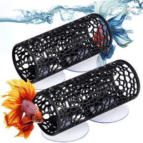 Honeydak 2 Pcs Betta Fish Tank Accessories Black Betta Tunnel Fish Toys Safe Hollow Hammock Cave Aquarium Decor Hideout Tube Shelter with Suction Cups for Small Fish Shrimp Reptile Guppies