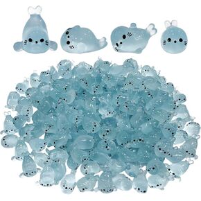 100Pcs Glow in The Dark Mini Seal Figurines Cute Luminous Resin Sea Animals 4 Styles Seal Pup DIY Tiny Ocean Creatures for Fairy Garden Aquarium Decor