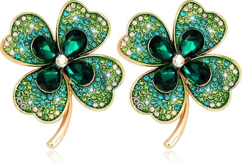 2 Pcs Rhinestone Green Clover Brooch Pin for Women Vintage Flower Brooch Pin Lucky Decor St. Patrick's Day Lapel Pins Jewelry Gift in Kuwait