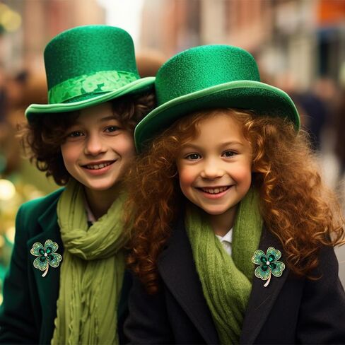 2 Pcs Rhinestone Green Clover Brooch Pin for Women Vintage Flower Brooch Pin Lucky Decor St. Patrick's Day Lapel Pins Jewelry Gift in Kuwait