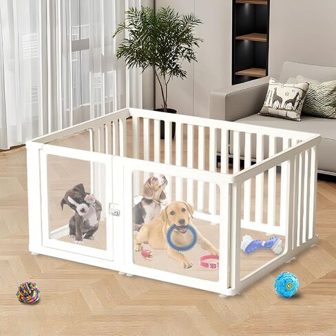 Dog Fence Pet Playpen, Clear Acrylic Plastic Dog Playpen, Easy to Install and Remove Kennel Playpen, Suitable for Dogs, Cats, Rabbits, Indoor with Transparent Panels in Saudi Arabia