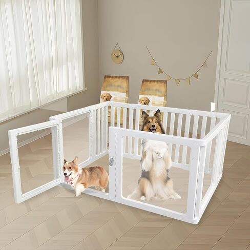 Dog Fence Pet Playpen, Clear Acrylic Plastic Dog Playpen, Easy to Install and Remove Kennel Playpen, Suitable for Dogs, Cats, Rabbits, Indoor with Transparent Panels in Saudi Arabia
