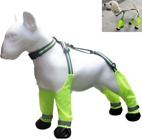Adjustable Dog Suspender Boots with Attached Waterproof Paw Protectors, Non-Slip Summer Hiking Shoes for Rainy Days and Night Safety with Reflective Design (Orange, M) in Saudi Arabia