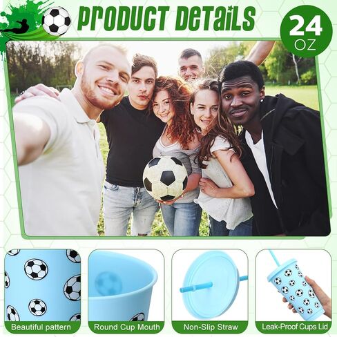 20 Pcs Soccer Plastic Tumbler with Lid and Straw Christmas Cup Gift 24 oz Cups Reusable Sports Ball Plastic Cups for Soccer Lovers Men Women Birthday Party Favors Supplies in Saudi Arabia