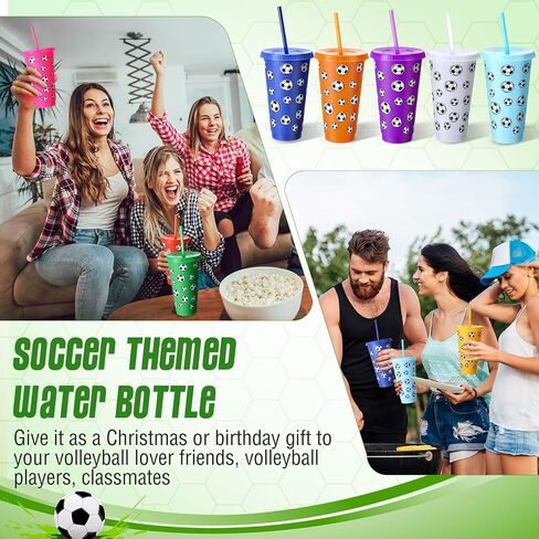 20 Pcs Soccer Plastic Tumbler with Lid and Straw Christmas Cup Gift 24 oz Cups Reusable Sports Ball Plastic Cups for Soccer Lovers Men Women Birthday Party Favors Supplies in Saudi Arabia