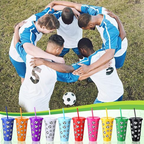 20 Pcs Soccer Plastic Tumbler with Lid and Straw Christmas Cup Gift 24 oz Cups Reusable Sports Ball Plastic Cups for Soccer Lovers Men Women Birthday Party Favors Supplies in Saudi Arabia