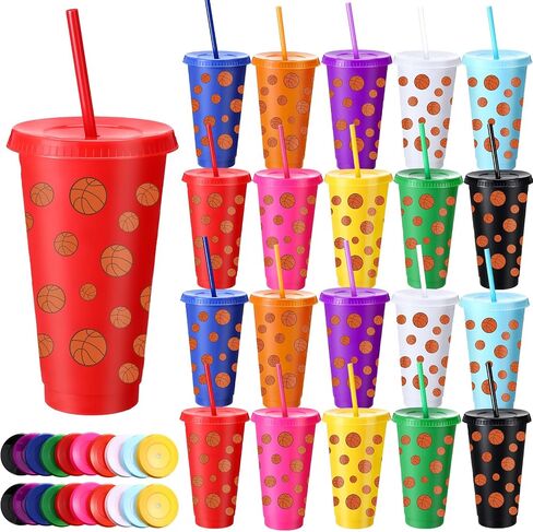 20 Pcs Soccer Plastic Tumbler with Lid and Straw Christmas Cup Gift 24 oz Cups Reusable Sports Ball Plastic Cups for Soccer Lovers Men Women Birthday Party Favors Supplies in Saudi Arabia