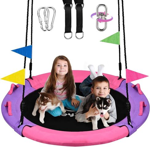 Tree Swing, 43 Inch Saucer Swing Sets for Kids, Come with 360 Degree Swivel and Adjustable Hanging Strap, Pink and Purple in Saudi Arabia