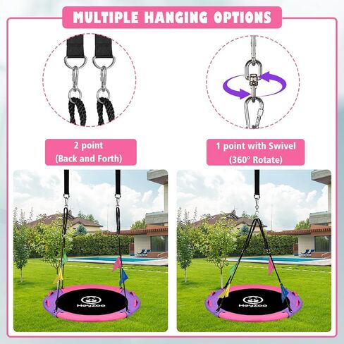 Tree Swing, 43 Inch Saucer Swing Sets for Kids, Come with 360 Degree Swivel and Adjustable Hanging Strap, Pink and Purple in Saudi Arabia