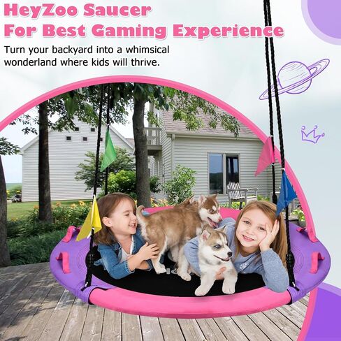 Tree Swing, 43 Inch Saucer Swing Sets for Kids, Come with 360 Degree Swivel and Adjustable Hanging Strap, Pink and Purple in Saudi Arabia