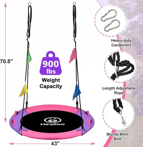 Tree Swing, 43 Inch Saucer Swing Sets for Kids, Come with 360 Degree Swivel and Adjustable Hanging Strap, Pink and Purple in Saudi Arabia