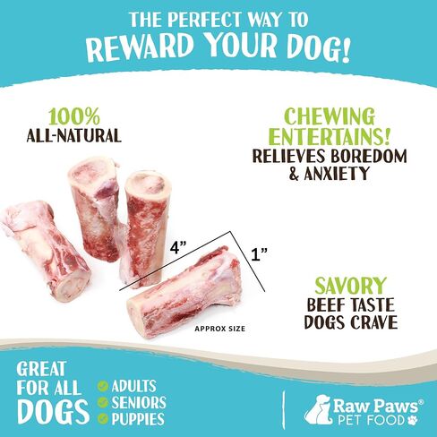 Raw Paws Marrow Bones for Dogs Small - 2-Inch (24-Count) - Frozen Dog Bones Made in USA - Raw Frozen for Dogs - Raw Meaty Dog Bone for Small Breed, Whole Marrow Bone in Kuwait