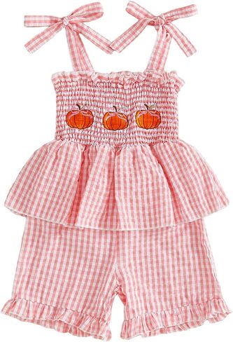 Halloween Toddler Girl Outfit Pumpkin Patch Romper Sleeveless Jumpsuit Thanksgivng Outfits Smocked Fall Clothes in Saudi Arabia