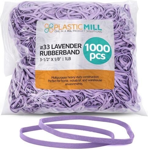 PlasticMill Lavender Rubber Bands Size 33 (3 1/2" x 1/8") - #33 Colored Rubber Bands Office Supplies - Strong, Elastic Bands for Crafts, Balloon Garland, Cash, File Folders (1,000-Pack) in Saudi Arabia