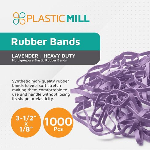 PlasticMill Lavender Rubber Bands Size 33 (3 1/2" x 1/8") - #33 Colored Rubber Bands Office Supplies - Strong, Elastic Bands for Crafts, Balloon Garland, Cash, File Folders (1,000-Pack) in Saudi Arabia