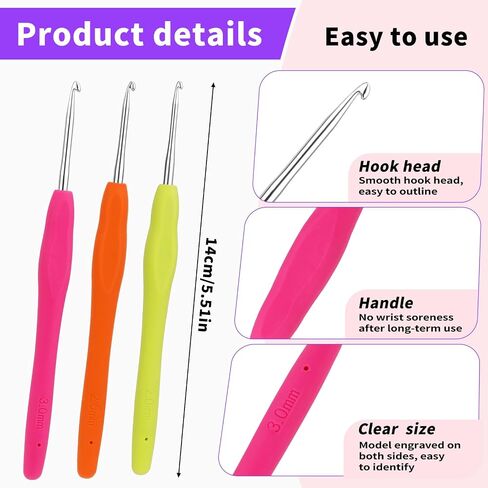 Iuuidu 2PCS 2.0mm 2.5mm Crochet Hooks, Ergonomic Handle Crochet Hooks for Arthritic Hands, Extra Long Crochet Needles for Beginners, Comfortable Smooth Knitting Needles for Handmade DIY Multicolor in Saudi Arabia