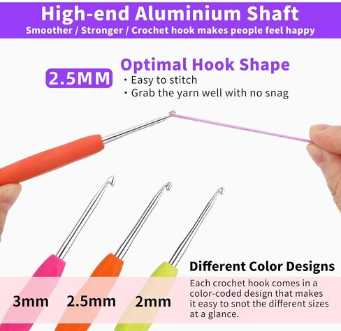 Iuuidu 2PCS 2.0mm 2.5mm Crochet Hooks, Ergonomic Handle Crochet Hooks for Arthritic Hands, Extra Long Crochet Needles for Beginners, Comfortable Smooth Knitting Needles for Handmade DIY Multicolor in Saudi Arabia