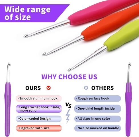 Iuuidu 2PCS 2.0mm 2.5mm Crochet Hooks, Ergonomic Handle Crochet Hooks for Arthritic Hands, Extra Long Crochet Needles for Beginners, Comfortable Smooth Knitting Needles for Handmade DIY Multicolor in Saudi Arabia