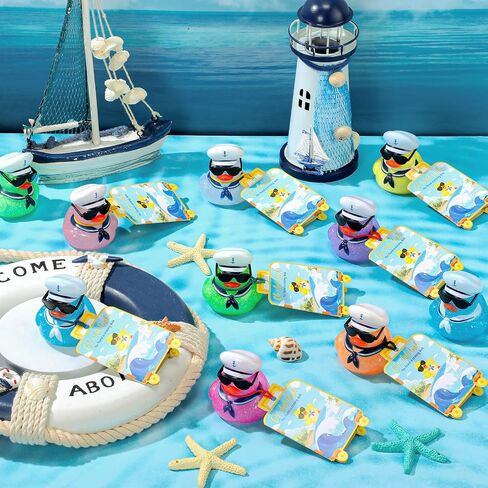 72 Pcs Duck Tag Cruise Kit Includes 24 Mini Cruise Glitter Rubber Ducks with Sunglasses Bulk 24 Duck Tags 24 Elastic Rubber Bands for Cruising Luggage Game Rewards (Rudder Style) in Saudi Arabia