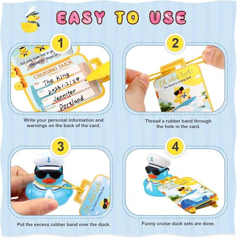 72 Pcs Duck Tag Cruise Kit Includes 24 Mini Cruise Glitter Rubber Ducks with Sunglasses Bulk 24 Duck Tags 24 Elastic Rubber Bands for Cruising Luggage Game Rewards (Rudder Style) in Saudi Arabia