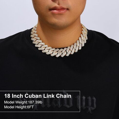 25MM Big Cuban Link Chain for Men Thick Iced Out Chain 18K Gold Plated 5A+ Zicron Cuban Necklace Gold/Silver Iced Out Diamond Miami Cuban Necklace Bling Luxury Jewelry in Kuwait