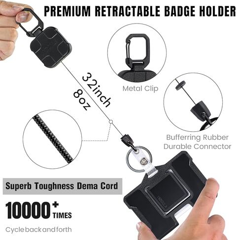 حامل شارة أفقي قابل للسحب ، حامل بطاقة الهوية مع بكرة قابلة للسحب 31.5 بوصة و 4 بطاقات (حزمة واحدة ، أسود). in Kuwait