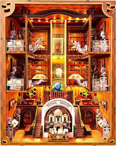 Book Nook Kit - DIY Miniature Dollhouse with LED Lights for Adults & Teens, Fantasy Tarot-Themed 3D Wooden Bookshelf Decor, for Craft Lovers in Saudi Arabia