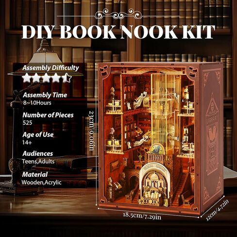 Book Nook Kit - DIY Miniature Dollhouse with LED Lights for Adults & Teens, Fantasy Tarot-Themed 3D Wooden Bookshelf Decor, for Craft Lovers in Saudi Arabia