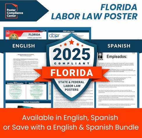 ملصقات قانون العمل 2024 - ملصق قانون العمل في فلوريدا، اتحادي، متوافق مع إدارة السلامة والصحة المهنية، دقيق ومحدث، يتضمن تحديثات يونيو، ملصق قانون العمل المصفح 2024 فلوريدا، 91.44 سم عرضًا × 60.96 سم ارتفاعًا (الإنجليزية) in Kuwait