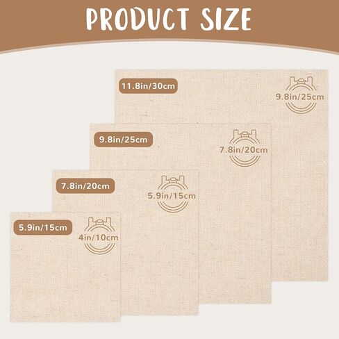 16 PCS Embroidery Fabric, Pre-Cut Beige Natural Linen Needlework Embroidery Cloth Fabric, 4 Different Sizes 5.9 to 11.8inch, Embroidery Cloth Squares for Embroidery Garment Craft in Kuwait