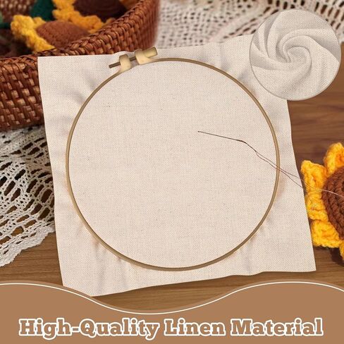 16 PCS Embroidery Fabric, Pre-Cut Beige Natural Linen Needlework Embroidery Cloth Fabric, 4 Different Sizes 5.9 to 11.8inch, Embroidery Cloth Squares for Embroidery Garment Craft in Kuwait