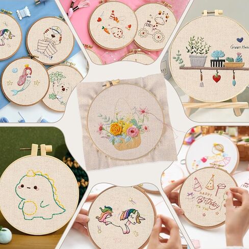 16 PCS Embroidery Fabric, Pre-Cut Beige Natural Linen Needlework Embroidery Cloth Fabric, 4 Different Sizes 5.9 to 11.8inch, Embroidery Cloth Squares for Embroidery Garment Craft in Kuwait