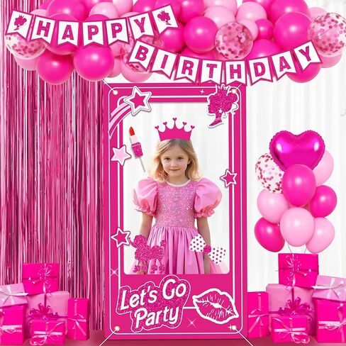 Hot Pink Birthday decorations Party Supplies,Photo Booth Props for Girls,Pink Fringe Backdrop,Pink Balloons for women in Kuwait