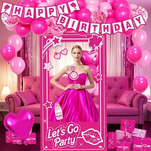 Hot Pink Birthday decorations Party Supplies,Photo Booth Props for Girls,Pink Fringe Backdrop,Pink Balloons for women in Kuwait