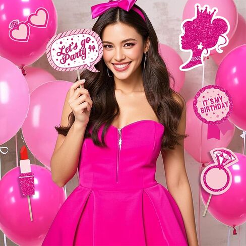 Hot Pink Birthday decorations Party Supplies,Photo Booth Props for Girls,Pink Fringe Backdrop,Pink Balloons for women in Kuwait
