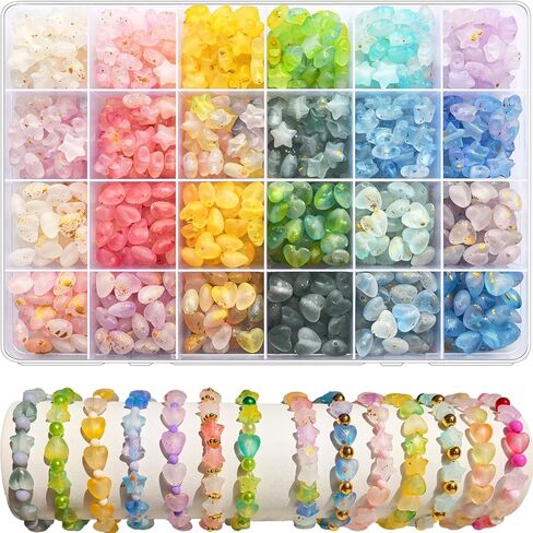 1000Pcs Matte Acrylic Star Beads Hart Beads for Jewelry Making Frosted Gold Foil Acrylic Beads Pastel Beads Colorful Assorted Bead Cute Aesthetic Kawaii Bead for Bracelet DIY Craft Earring Phone Charm in Saudi Arabia
