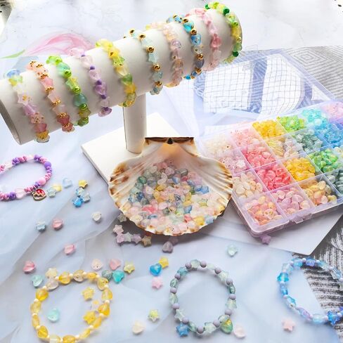 1000Pcs Matte Acrylic Star Beads Hart Beads for Jewelry Making Frosted Gold Foil Acrylic Beads Pastel Beads Colorful Assorted Bead Cute Aesthetic Kawaii Bead for Bracelet DIY Craft Earring Phone Charm in Saudi Arabia
