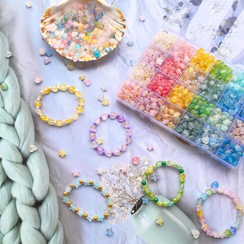 1000Pcs Matte Acrylic Star Beads Hart Beads for Jewelry Making Frosted Gold Foil Acrylic Beads Pastel Beads Colorful Assorted Bead Cute Aesthetic Kawaii Bead for Bracelet DIY Craft Earring Phone Charm in Saudi Arabia
