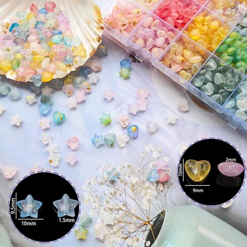 1000Pcs Matte Acrylic Star Beads Hart Beads for Jewelry Making Frosted Gold Foil Acrylic Beads Pastel Beads Colorful Assorted Bead Cute Aesthetic Kawaii Bead for Bracelet DIY Craft Earring Phone Charm in Saudi Arabia